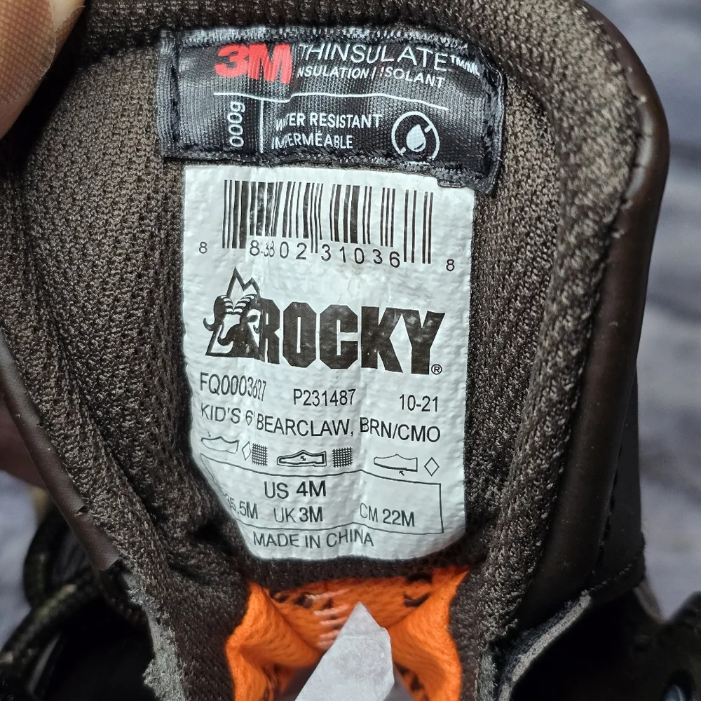 NWB Rocky BearClaw‎ Big Kids' Waterproof 1000G Insulated Outdoor Boot Size 4